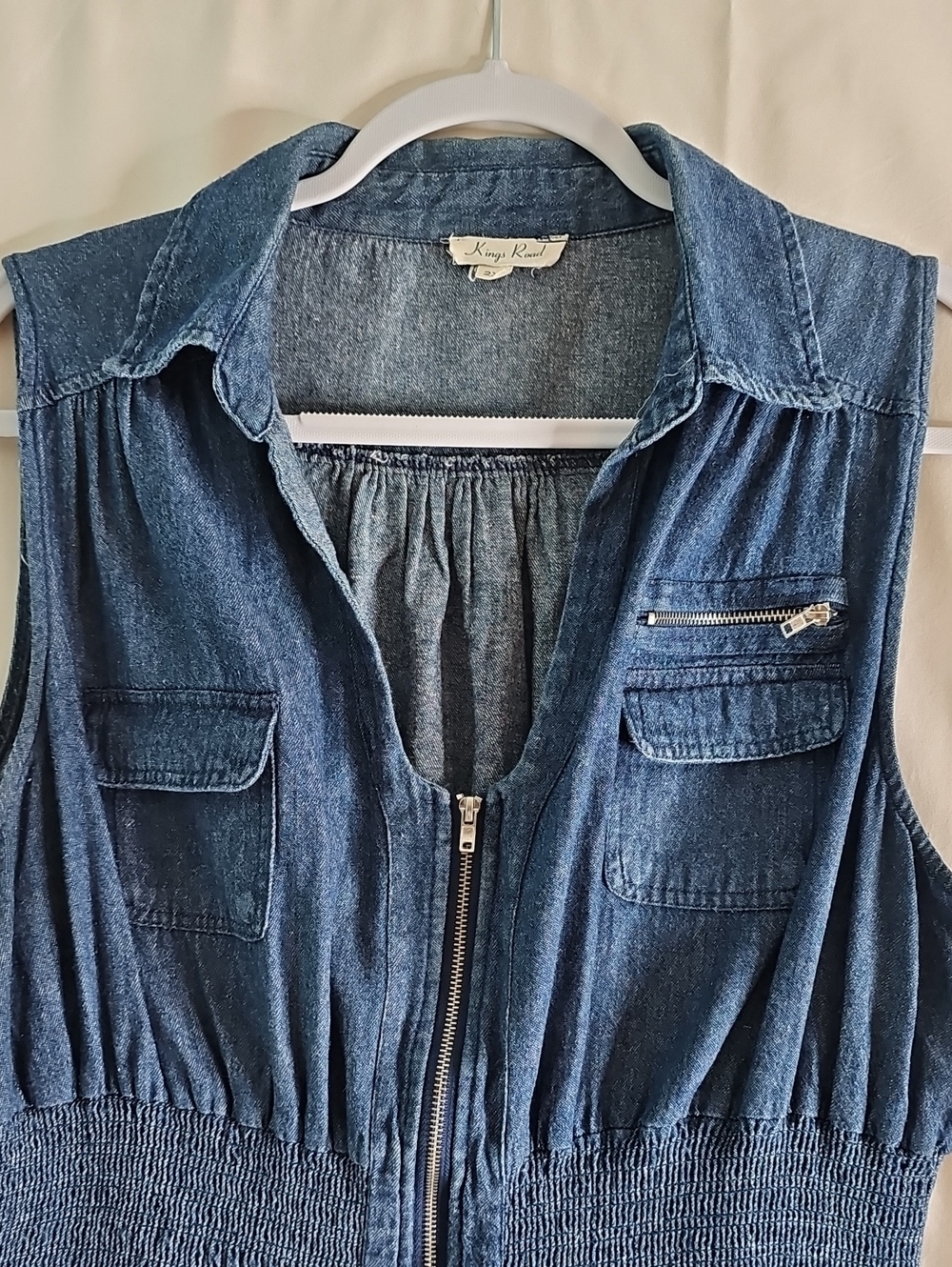 Kings Road 100% ShellCotton Sleeveless Dark Blue Denim Zip-Front Dress - Picture 2 of 9